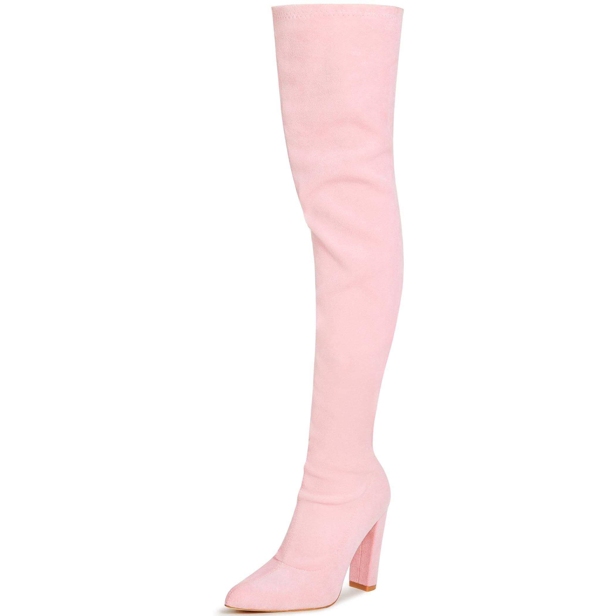 WSKEISP Womens Thigh High Boots Stretch Suede Over The Knee High Boot 4 13IN Chunky Heel Fall Winter