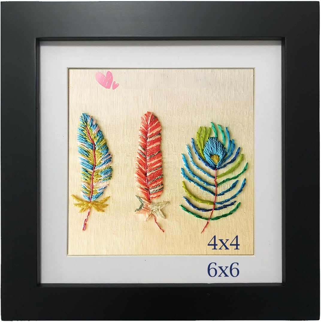 ZXT-parts 6x6 Picture Frames with Mat 4x4 Opening Set of 4 Pack. Black 6x6 Square Photo Frame. Solid Wood, Perspex Panel(Not Glass). The Table or The Wall.