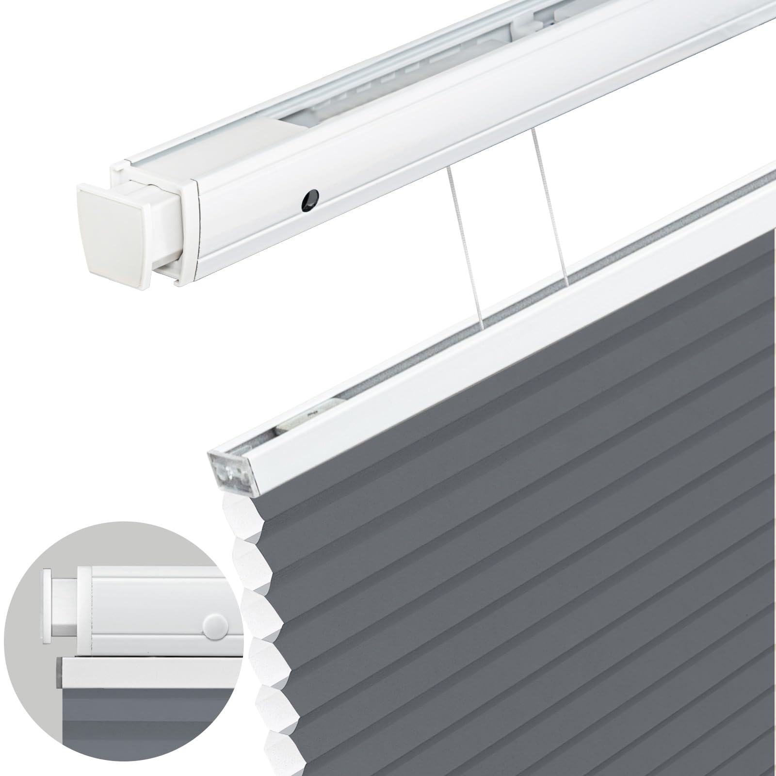 Moonice Top Down Bottom Up Honeycomb Blinds No Drill No Tools Cordless Cellular Pleated Shades Light Filtering Thermal Window Shades Custom for Home Bedroom Office (Haze Gray, 60cm W x 180cm H)