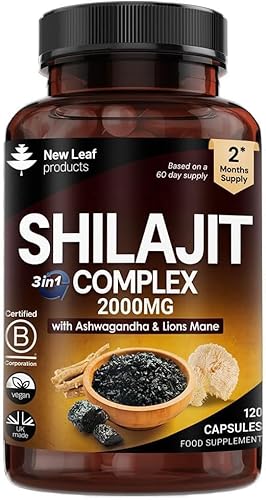 Shilajit Complex - Himilayan Shilajit enriched with Ashwagandha & Lions Mane, High Strength 2000mg Shilajit Complex Capsules with 60% Fulvic Acid - 2 Months Supply Made in The UK by New Leaf