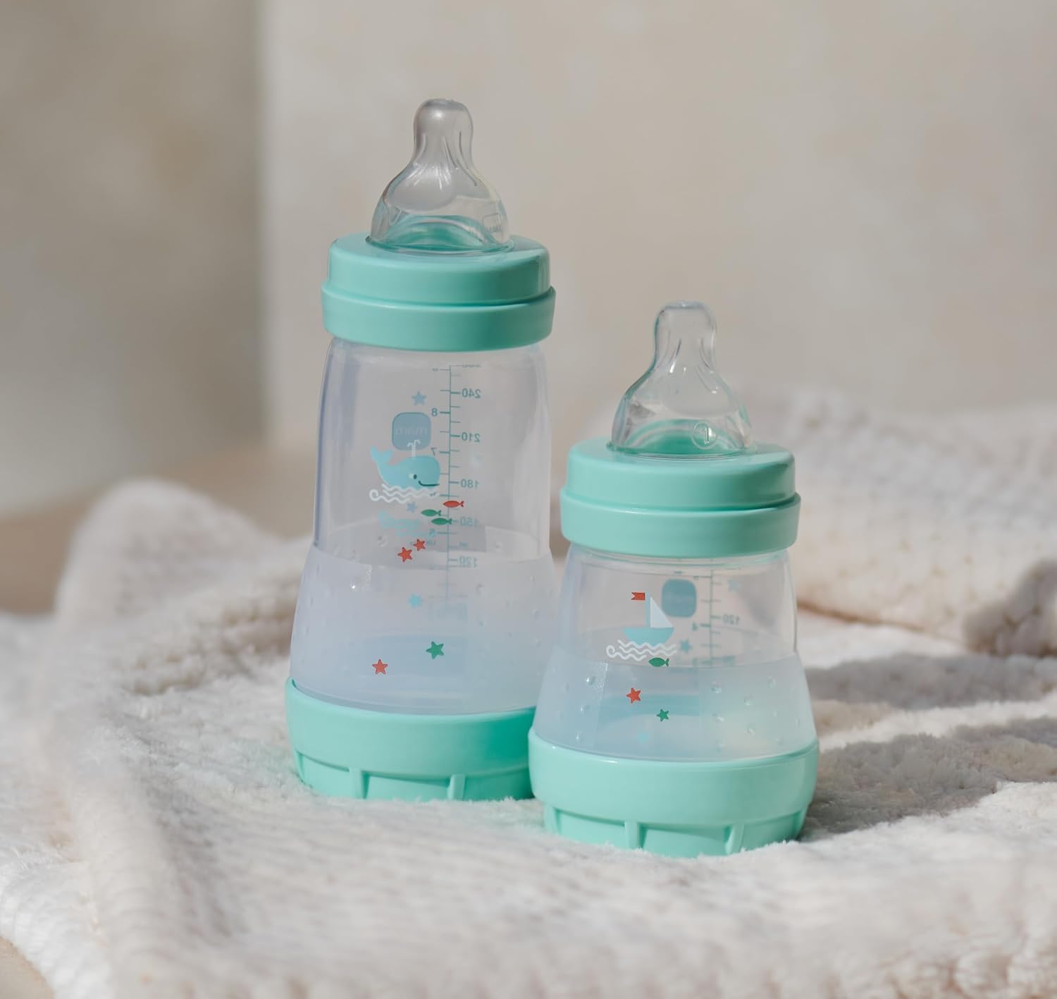 MAM Biberon Set Neonato con 2 biberon anticolica Easy Start 130 ml e 260 ml e Ciuccio Original Start, Riduce bolle d'aria e il rischio di coliche, Accessori neonati con tettarella in silicone, Verde