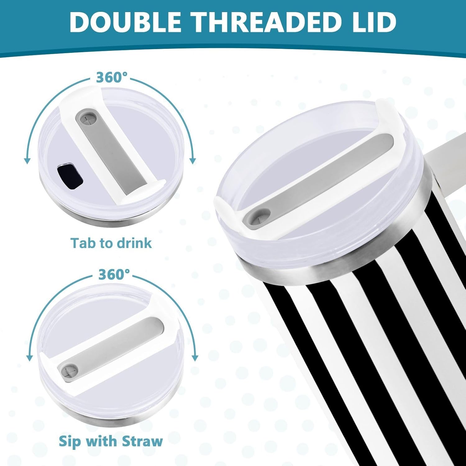 Tumbler Black White Stripes Cute Travel Mug Coffee Cup Water Bottle Beverage Container Stainless Steel Insulated Mega Cup for Hot Cold Drink Cupholder Friendly 40 oz - Image 6