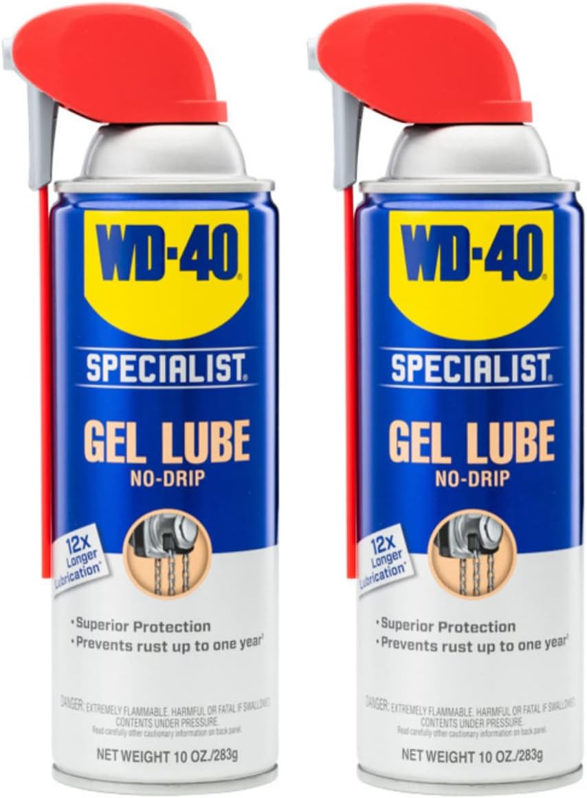Gel Lube with Smart Straw Sprays 2 Ways, Twin Pack, 10oz cans, No drip Lubricant, Non-Fling Lubricant, (Pack of 2) (300851)