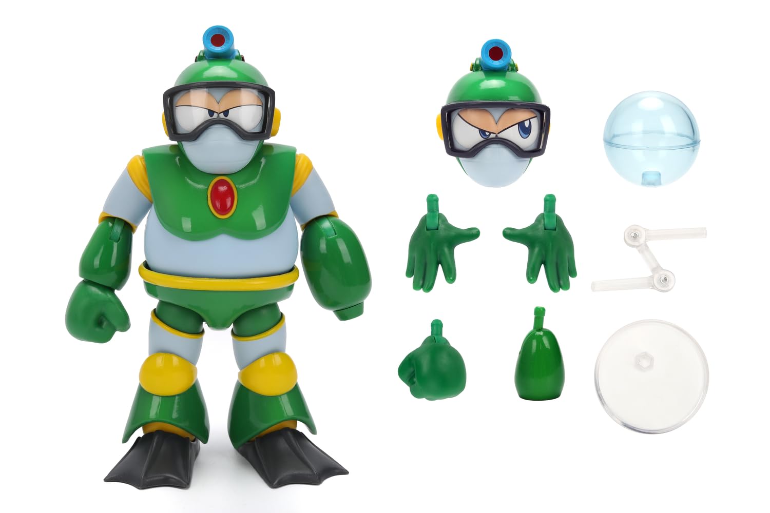 Jada Toys Mega Man - Figura de Bubble Man (11,5 cm) – Figura de acción y colección móvil de la serie de videojuegos Megaman, con cabeza, manos y accesorios alternativos, para fans y coleccionistas a