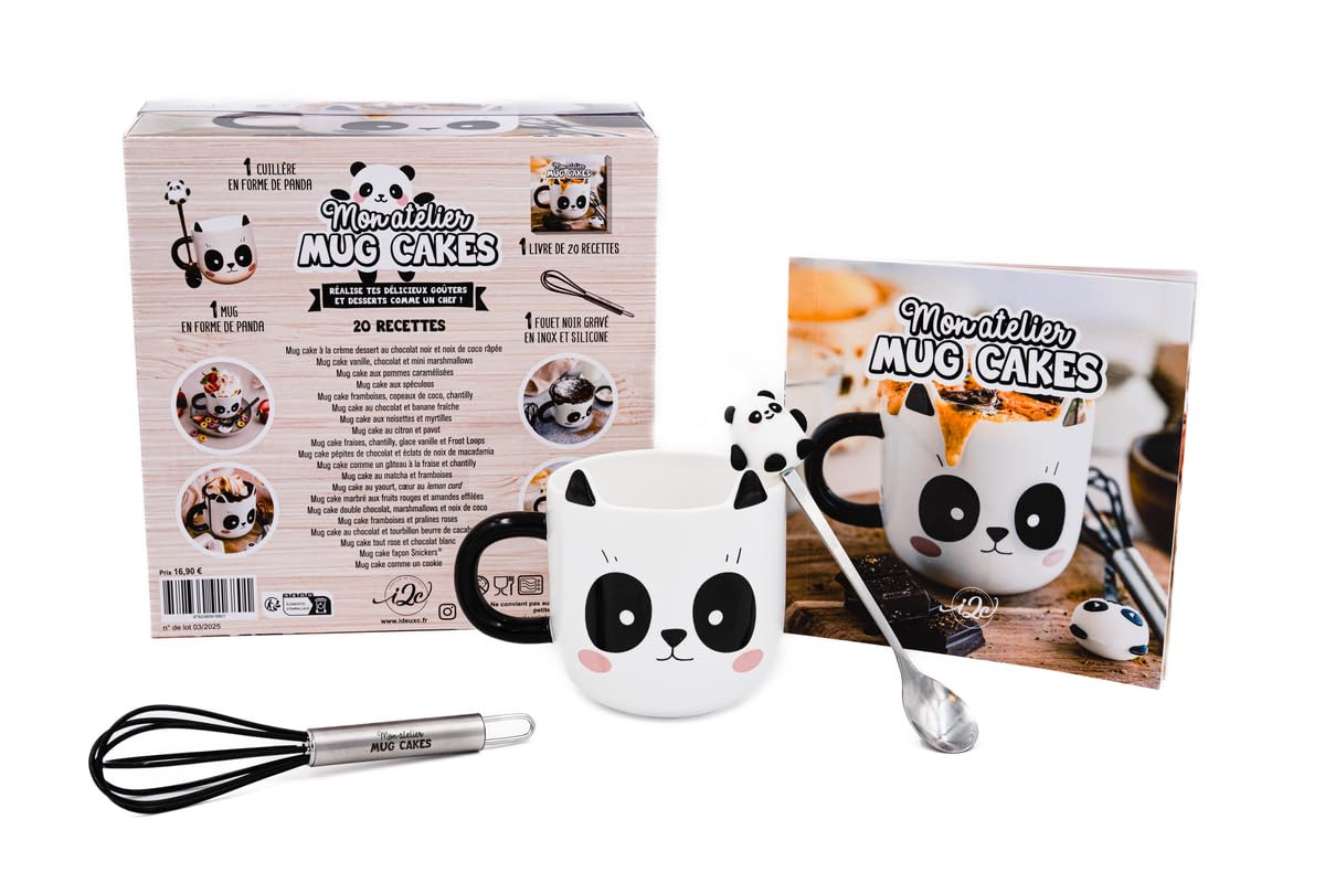 Coffret Mon atelier mug cakes Panda: Coffret avec 1 mug, 1 cuillère, 1 fouet et 1 livre de recettes