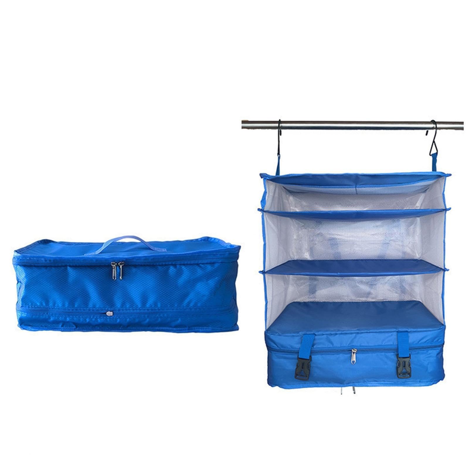 Kleiderschrank Organizer als Schrankeinsatz Und Hängeregal Platzsparender Und Faltbarer Packwürfel aus Stoff Praktischer Gepäckorganizer für Reisen, Blau