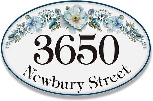 House Address Sign, Custom Fancy House Address Plaques, Metal House Numbers, Watercolor Hand-Painted Style, 12 X 7.5 Inch, Aluminum, Outdoor Fence Wall Art Decor S03
