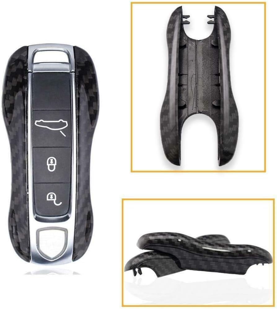 KC-P-CB Carbon Fiber Texture Remote Key Fob Case Cover Holder Glossy Shell for Porsche Panamera 2017-2019, Cayenne 2018-2019