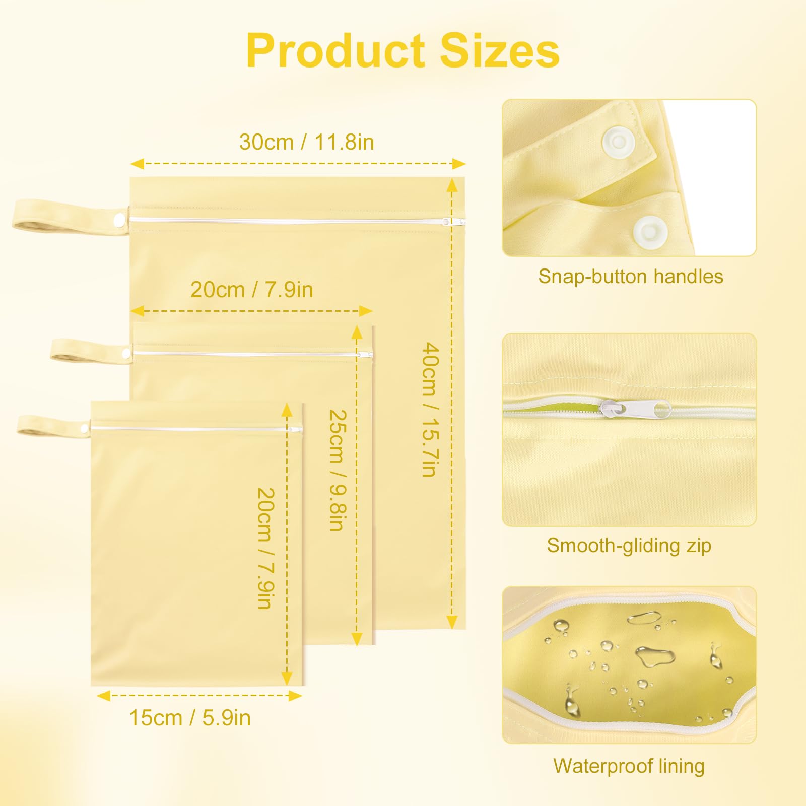 Iridsmole 3 PCS Wet Bags, Travel Laundry Bags, Waterproof Dirty Clothes Bag for Swimming Cloth Nappy Wet Bag with Zipper - Image 2