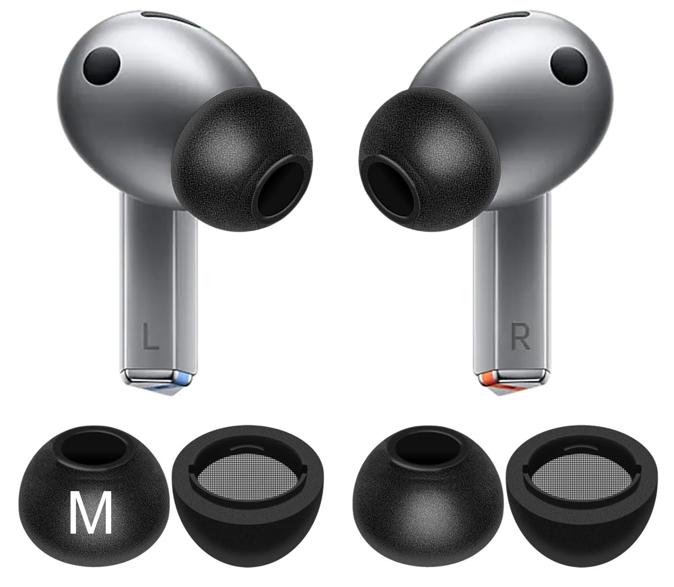 Galaxy Buds 3 Pro Memory Foam Tips Earbud, 2 Pairs Replacement Comfortable No Silicone Pain Noise Isolation Earbuds Accessories Compatible with Samsung Galaxy Buds 3 Pro - Black M