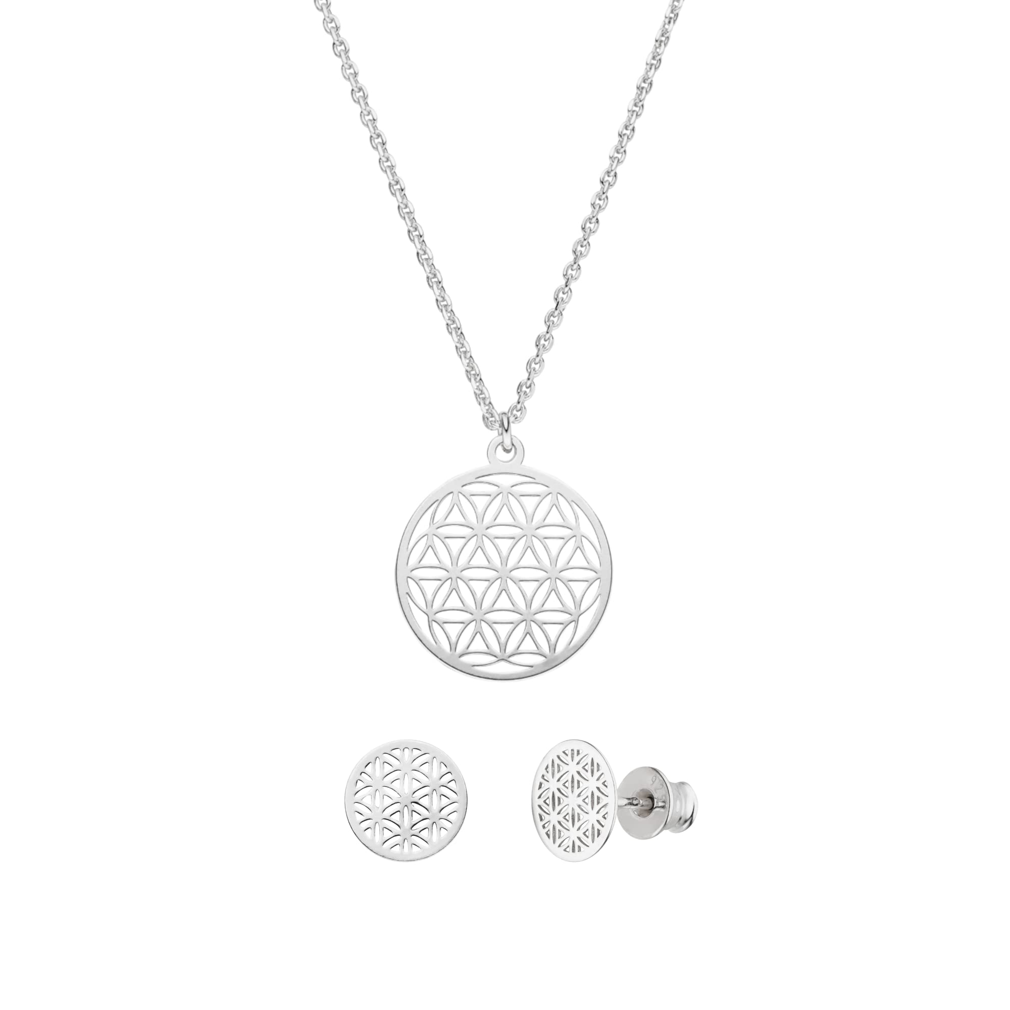 Lebensblume Schmuck-Set Halskette Ohrstecker 925 Silber