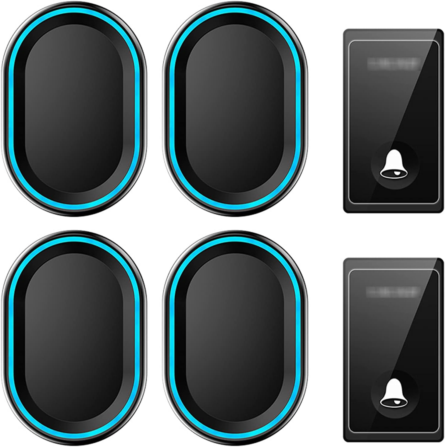 Portable Wireless Doorbell with 2 Waterproof Push Button and 4 Plug-in Receiver, 650Ft Operating Range Doorbell with 58 Ringtones & Flash Indicator,Black (White