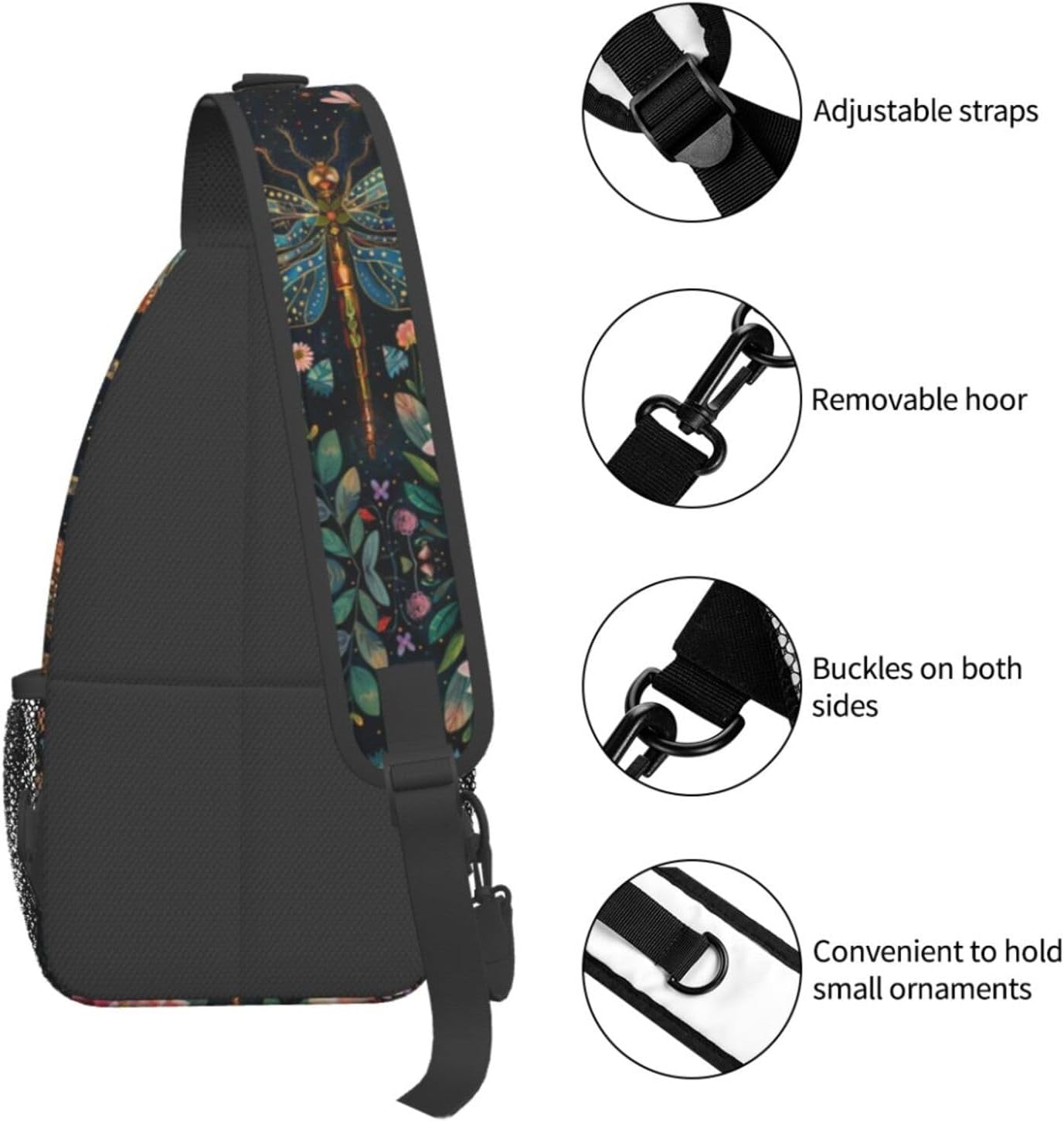 Crossbody Bag Floral Dragonfly Sling Bag Backpack Chest Bags Shoulder Bag for Women Men