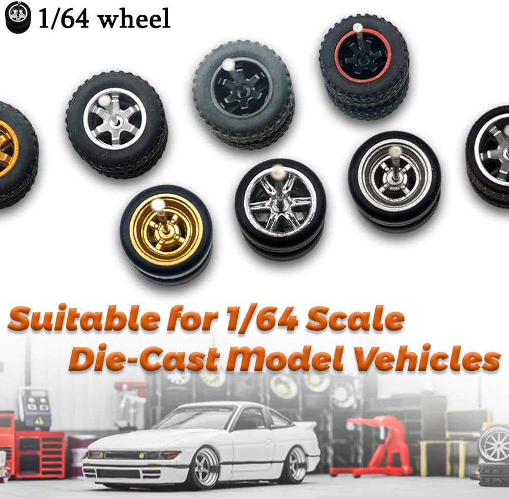 WAVEIST Hot 1/64 Wheels for 1:64 Diecast Model Cars (Gold Electroplated, 10 Sets / 1 Box), Sporty, JDM, Muscle, Off-Road Style Miniature Modified Accessories