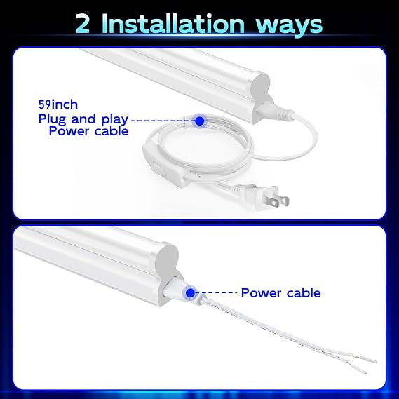hykolity 6 Pack LED Shop Light 4FT, T5 Integrated Single Fixture, 22W, 2200LM, 6500K Super Bright White, Linkable Shop Light, Utility Shop Lights, Corded Electric with Built-in ON/Off Switch