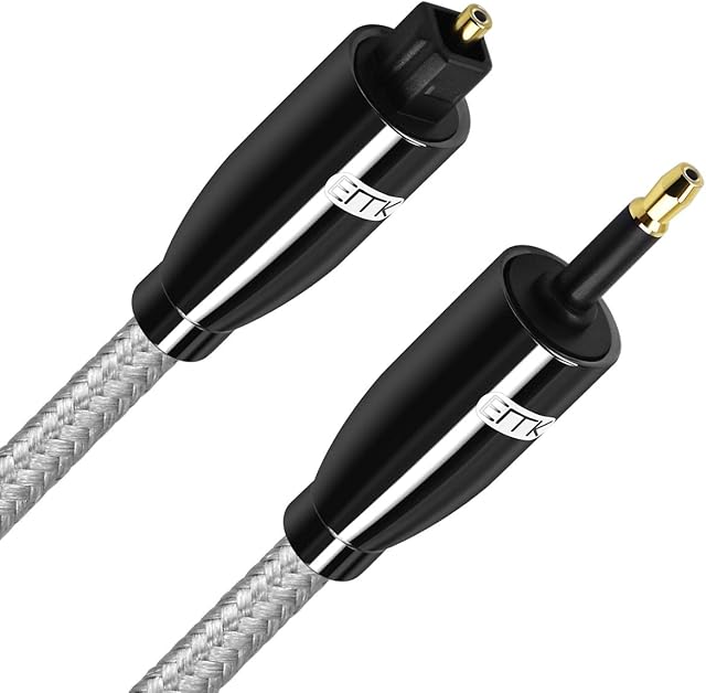 EMK Digital Sound Toslink to Mini Toslink Cable 3.5 SPDIF Optical Cable [Not a 3.5mm Aux] Optical Audio Cable (Straight White, 0.5M)
