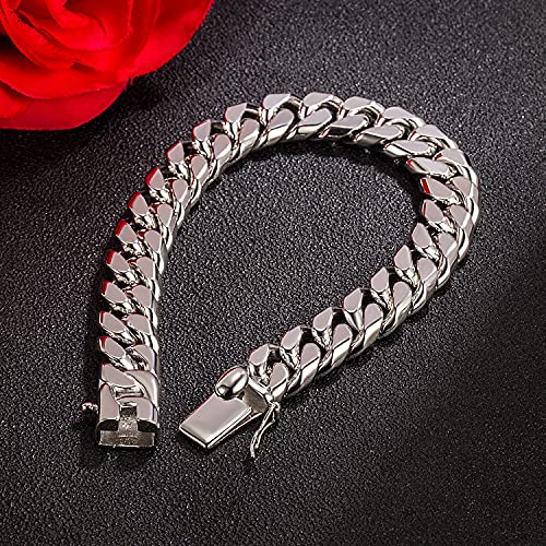 Dankadi Fashion 925 Sterling Silver Solid Miami Cuban Link Chain Bracelet 8Mm - 16Mm- Curb Cuban Bracelet Solid Thick Big Link Bracelet For Men Boys- 7-11 Inch Jewelry (12Mm 9 Inch) #TOP4