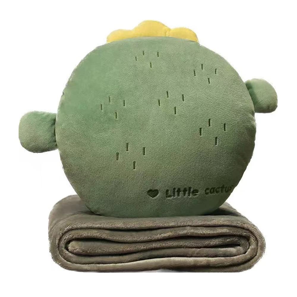 Ygmxzl Girls Cactus Travel Blanket And Pillow, 3 In 1 Plush Toy Blanket, Foldable Extend Throw Pillows For Home Office Car Sofa (, L)