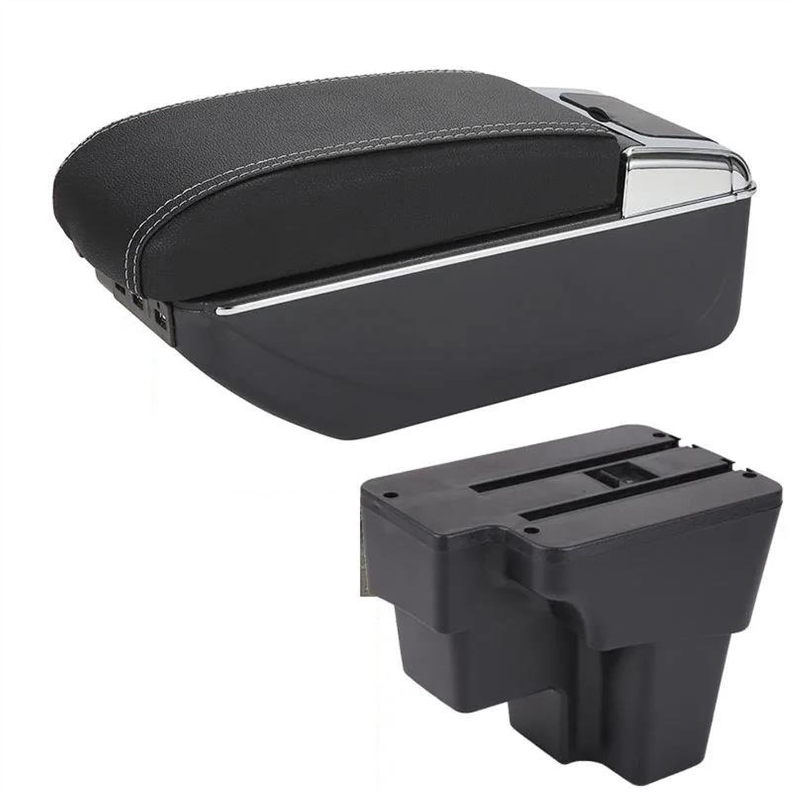 NOHEEU Car Armrest Special Storage Box Modified Parts For STONIC For Cerato For RIO 2015-2022(A3 Black white 7USB)
