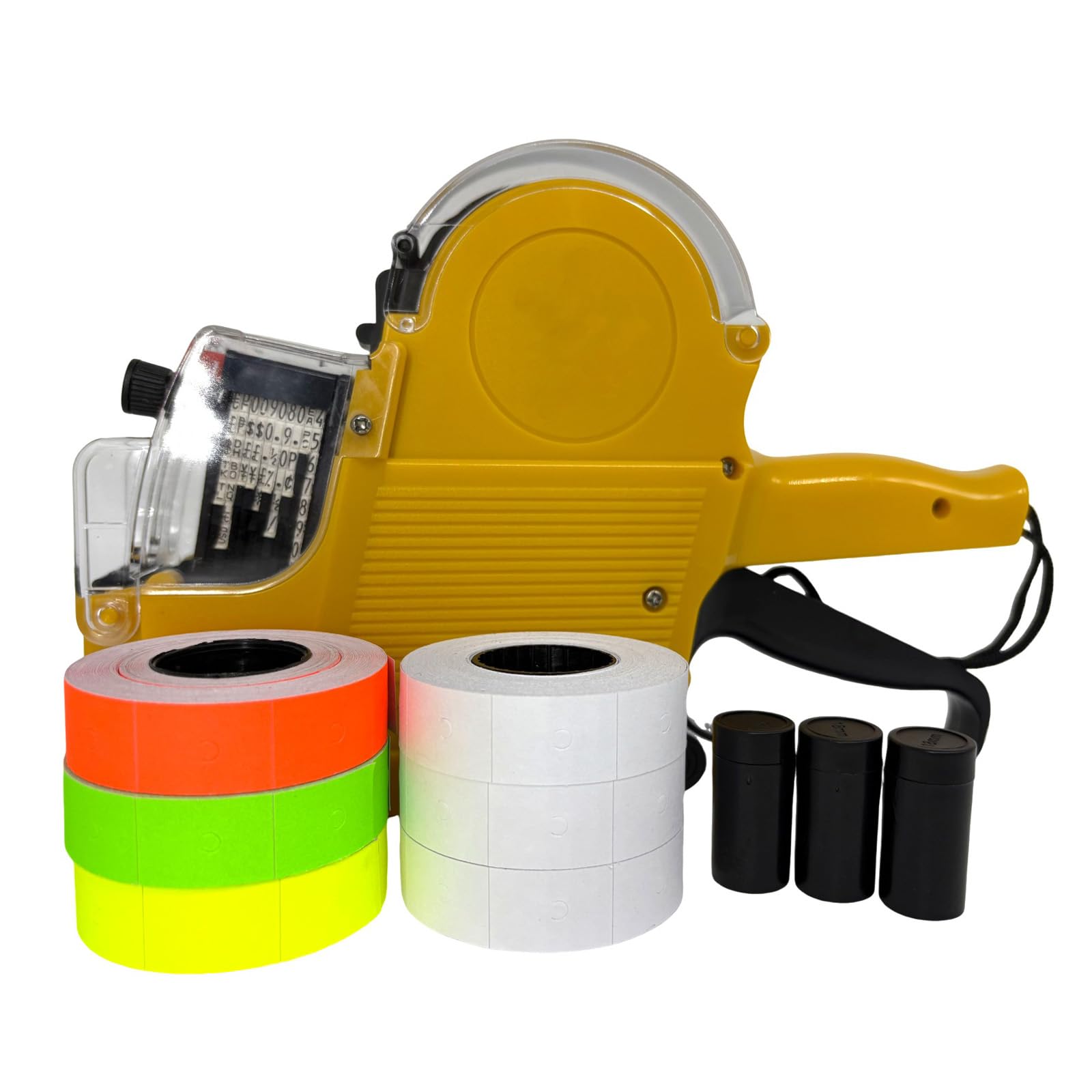 BIZXDEV 2 Line Price Gun, with 1200 White 400 Red 400 Yellow 400 Green Labels 3 Ink Rollers,1 Ink roll and Labels Pre-Loaded