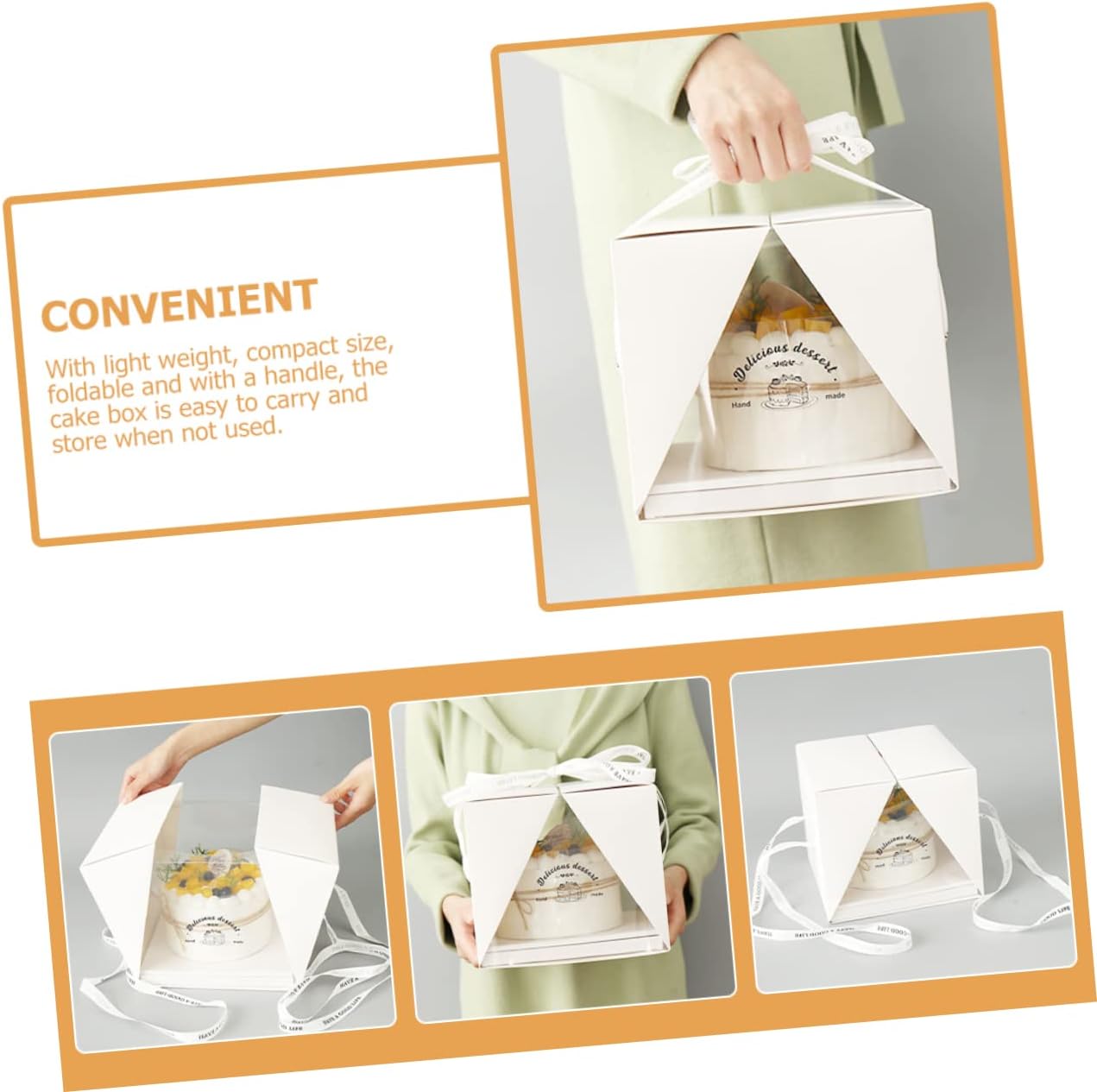 Cake Boxes Portable 8-inch Cake Carrier Handle Translucent Cake Packaging Box
