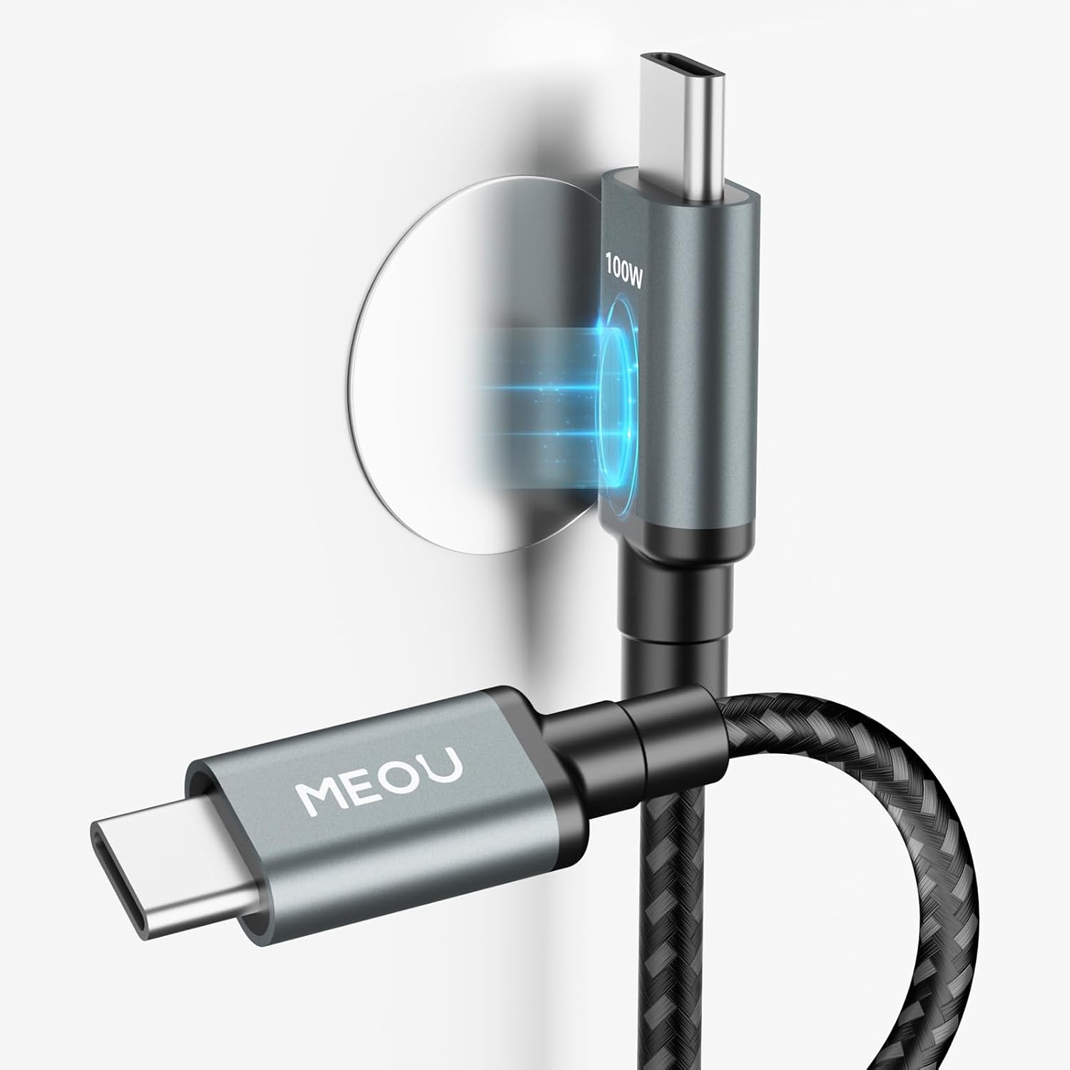 USB C TO USB C Cable, 3.3ft USB C Fast Charging Cable Built-in Magnetic & Adhesive Metal Plate, 100w Braided Type C Charging Cable for iPhone 16/15, iPad, Samsung Galaxy S24/S23/S22 Ultra, Pixel, Grey