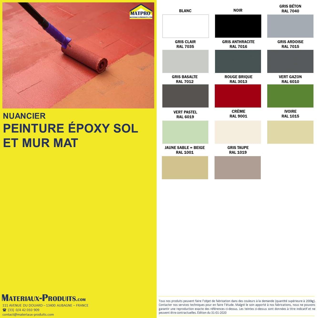 MATPRO - Peinture Epoxy Sol, Mur Aspect Mat - Sans Solvant, Auto-Lissant - Application Support Intérieur Horizontal/Vertical - Gris Béton - 2.5Kg