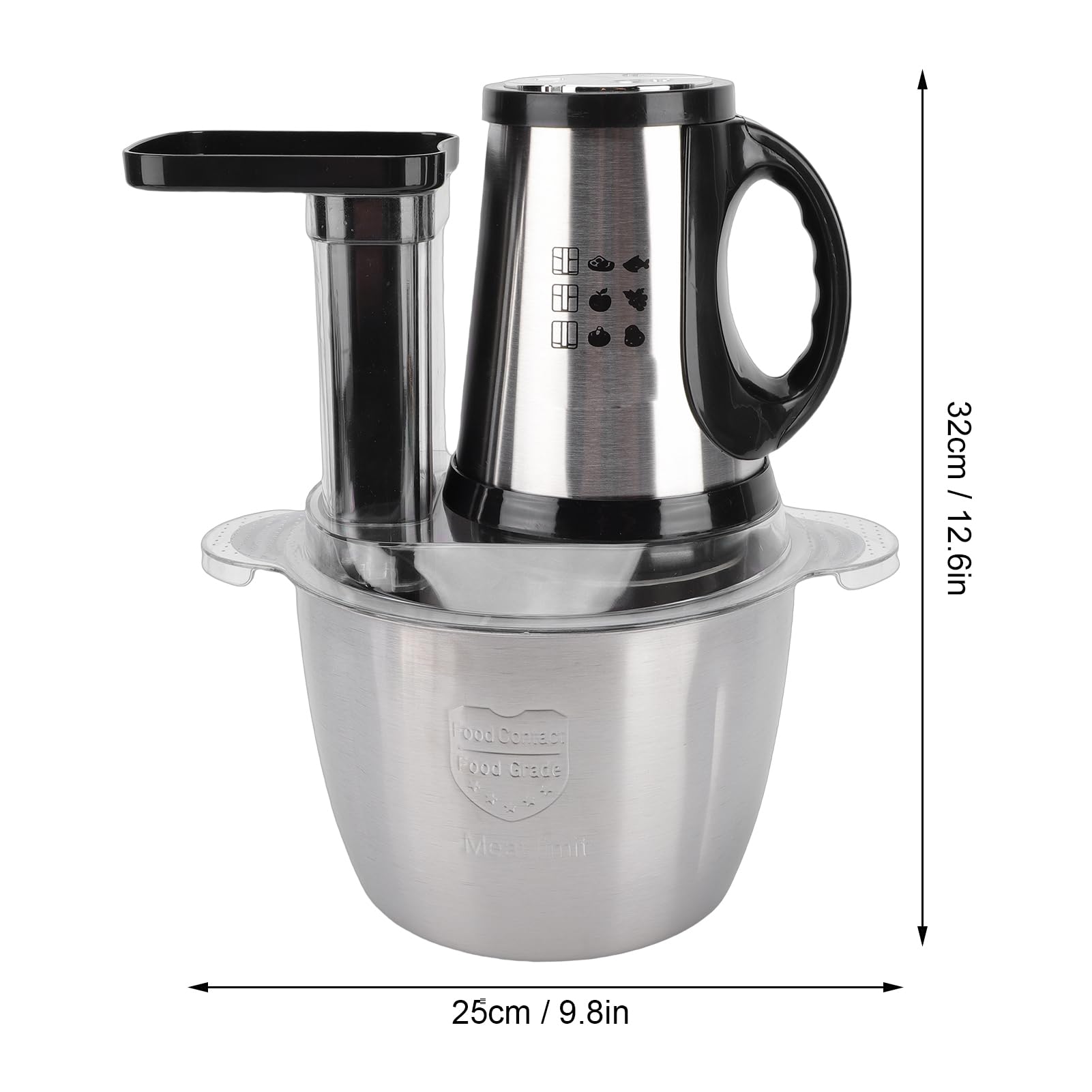 Fockety Procesador de Alimentos, Picadora de Alimentos Eléctrica de Acero Inoxidable de 3 L, Picadora de Carne Robusta, Compacta y Multifuncional con Potente Motor de 300 W (Enchufe europeo 220V)