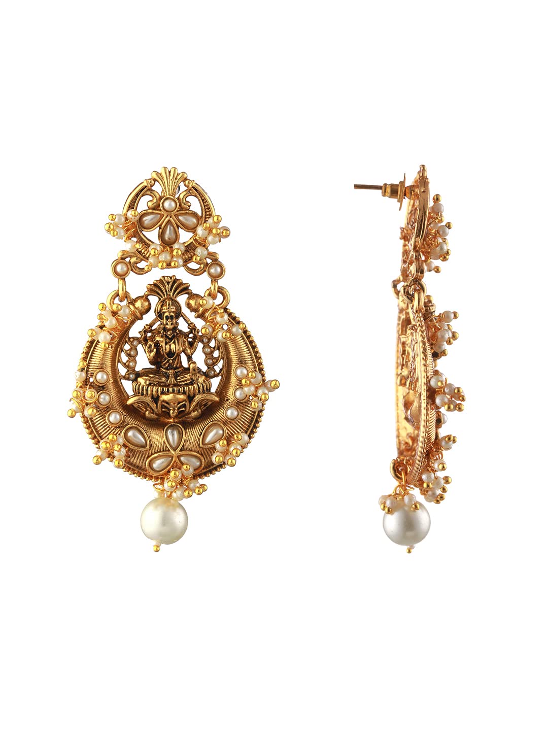Goddess Laxmi Floral Pearl Plated Earrings