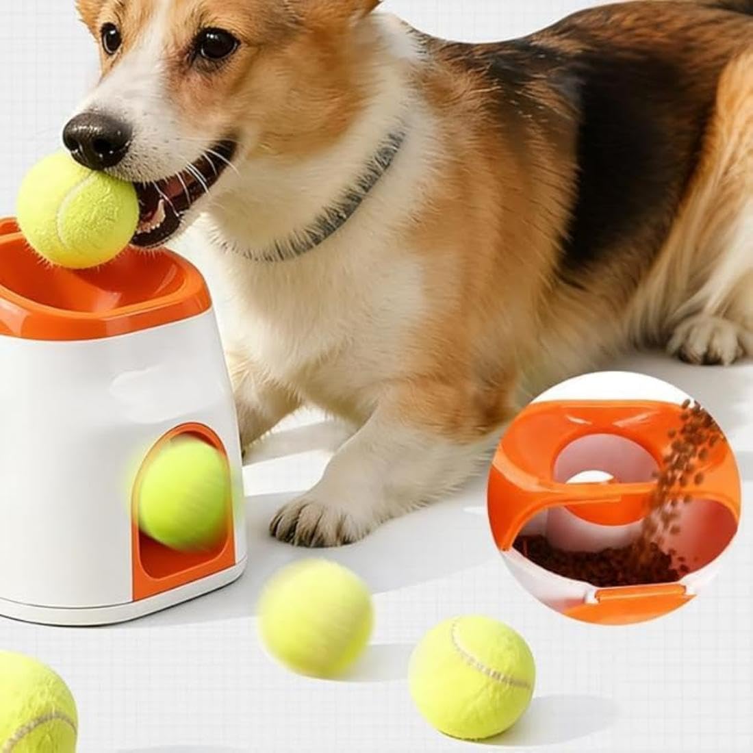 Lanzador de pelotas de tenis 2 en 1 para perros y dispensador de golosinas, máquina de lanzamiento automática de pelotas para mascotas, juguetes interactivos de entrenamiento al aire libre