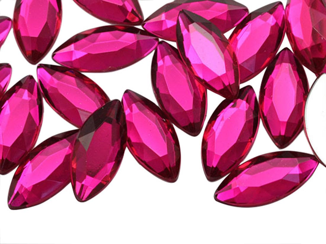 Allstarco Pink Fuchsia A27 20X9mm Fuchsia A27 Navette Flat Back Acrylic Rhinestones Marquise Gems For Crafts Horse Eye Costume Embelishments Card Making Jewels Jewelry Making Cosplay Jewels - 25 Pieces