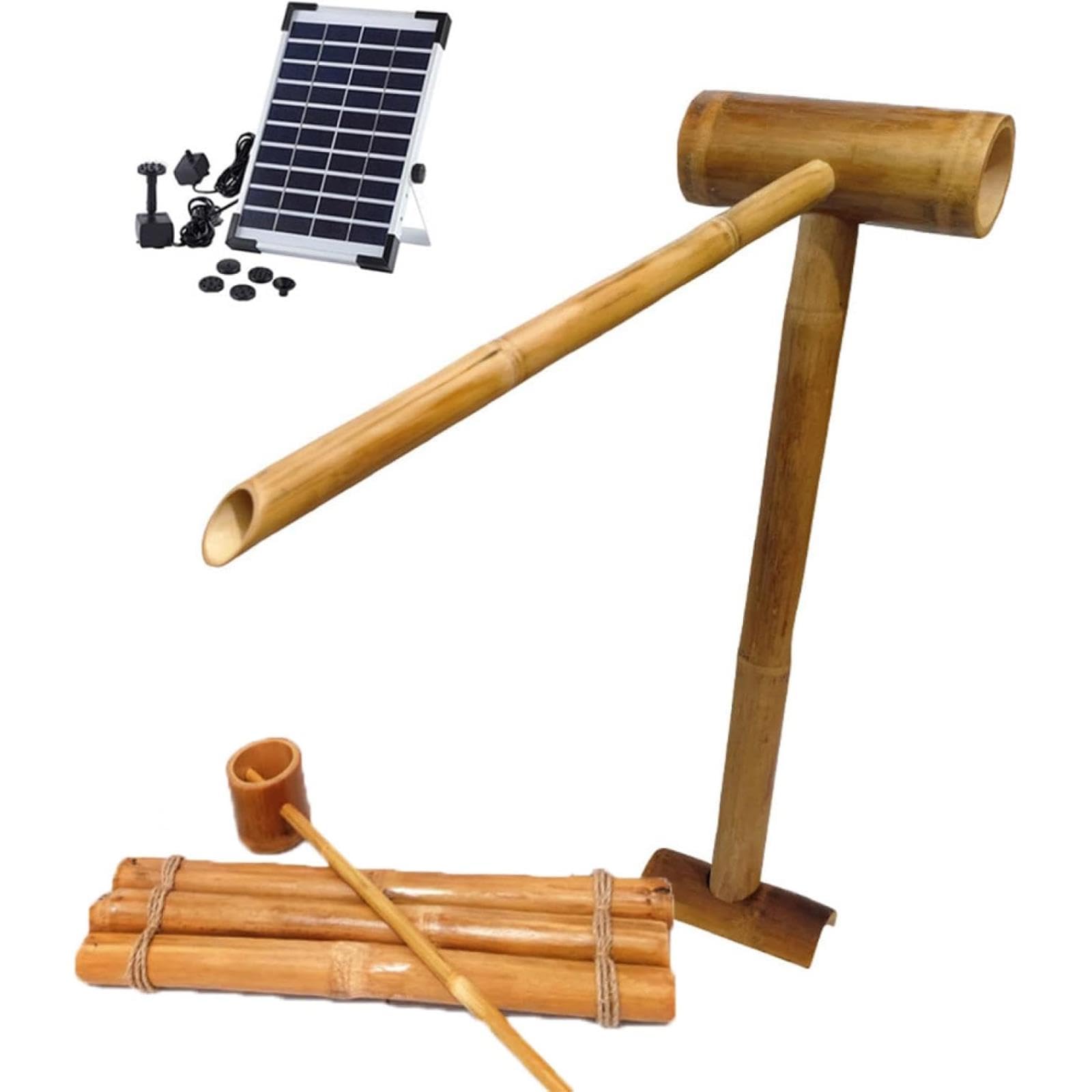asdchZen Bamboo Fountain Kit, Solar Powered Bamboo Water Fountain, Zen Feng Shui Garden Fountain, Flowing Water Decoration With Pump, For Lawns, Backyard, Courtyard, 80Cm/31.5In,90cm/35.4in