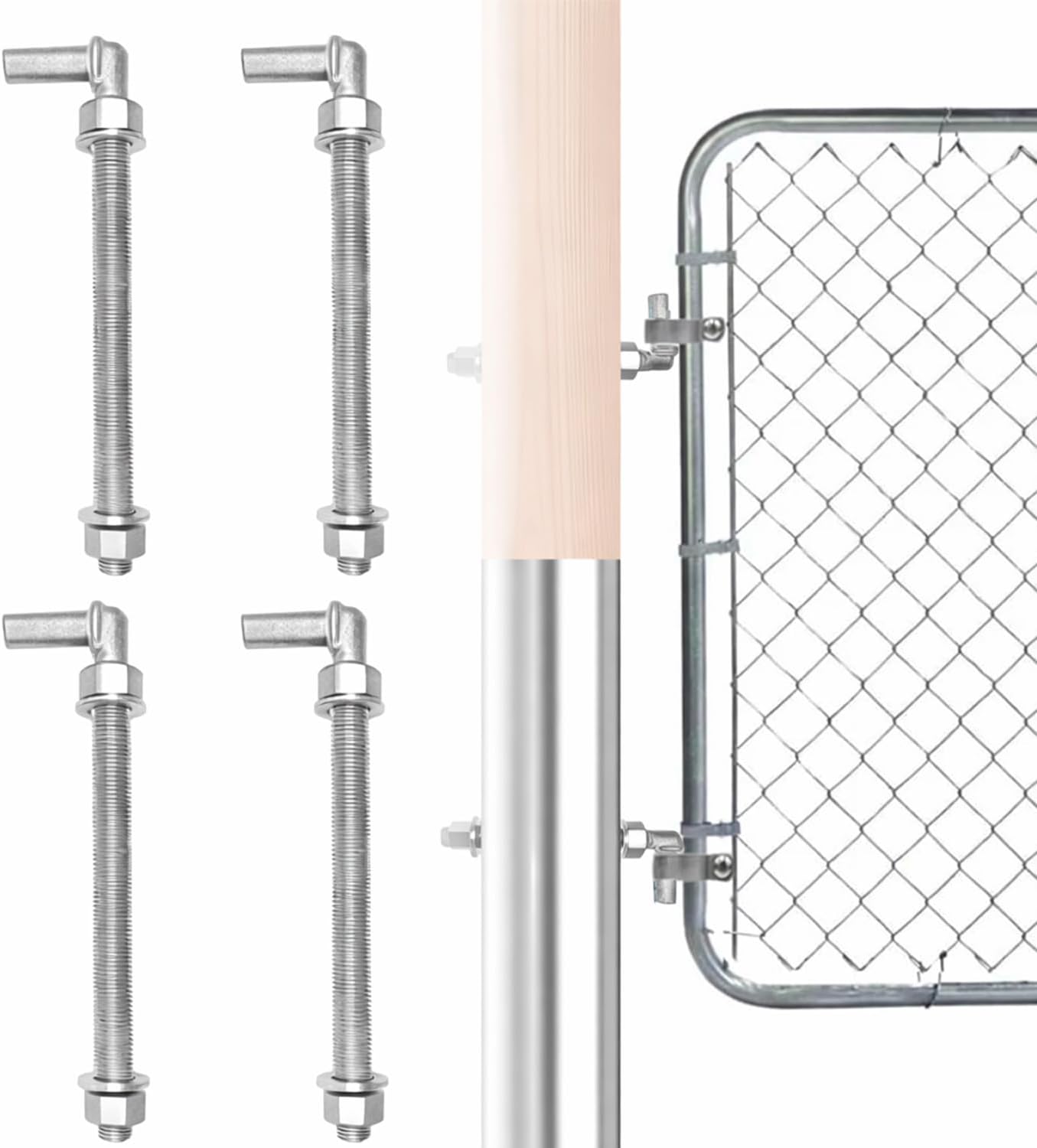4 Pcs Farm Gate Hinges Set 5/8" J-Bolt Post Hinge for Chain Link Fence Gate 10" Galvanized Steel Gate Hinge Nuts & Washers Included