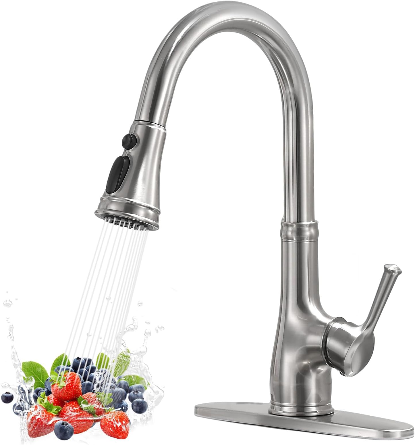 WEWE Kitchen Faucet- Single Handle Stainless Steel Brushed Nickel Pull Down Kitchen Sink Faucet with Pull Out Sprayer