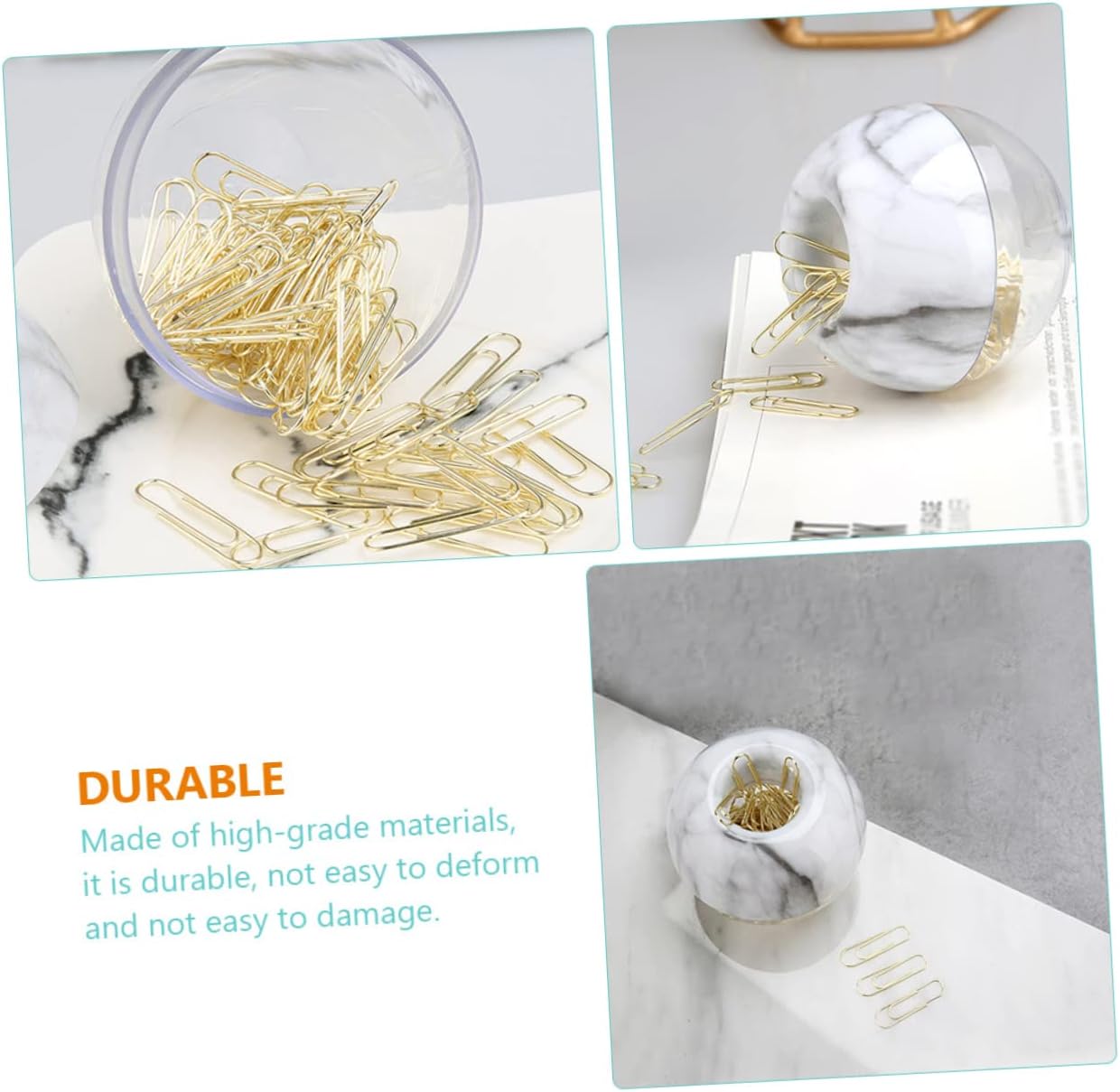 500個 ペーパークリップ デスク用クリップホルダー 写真フリップ かわいいノートクリップ 金のビー玉 カード 手形クリップ ゴール