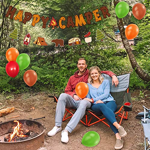 Levfla Happy Camper Party Decoration Kit Banner Cake Topper Balloons Kids Backyard Camp Out Birthday Photo Props Favor Campfire Tent S'more Fun Adventure Party Ideas #TOP4