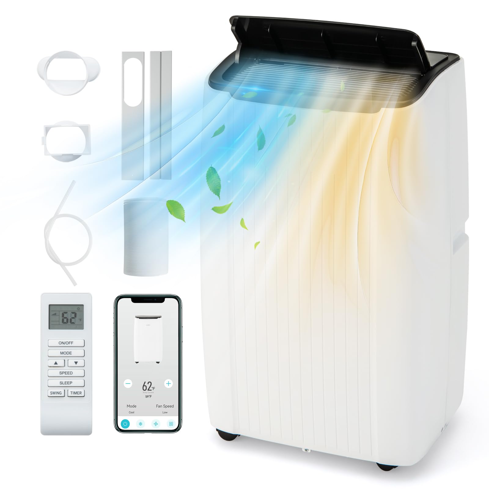 Climatiseur Mobile Silencieux 6 EN 1, Reoidissement,Chauffage,Ventilateur,Déshumidificateur