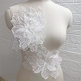2 Pairs 3D Embroid Lace Fabric: White Flower Embroid Lace Applique, Sew On Bridal Rhinestone Applique Motif Patch for Wedding Dresses DIY Decorative Clothes 1 Pair 3D Lace Trim Large and Small Size