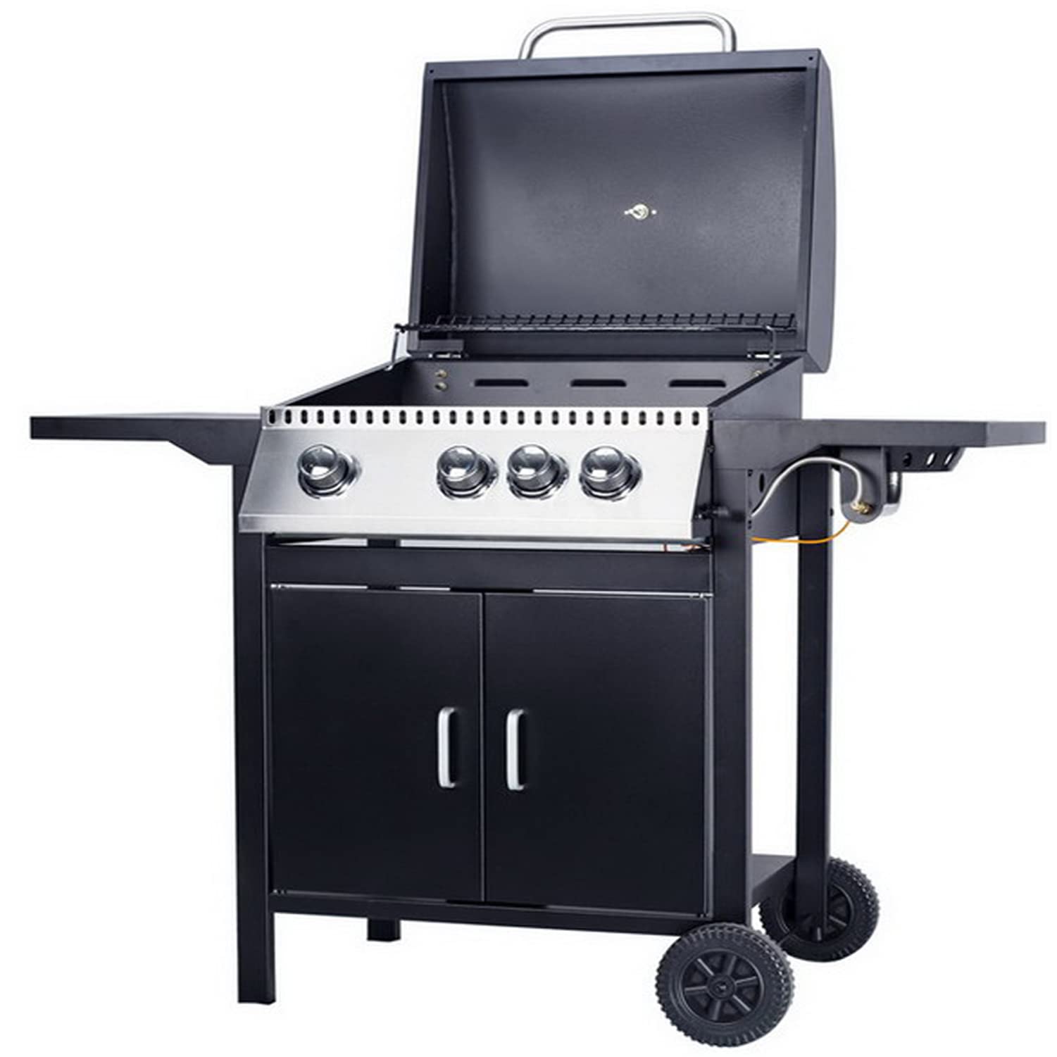 3+1 Burner Gas BBQ with Side Burner - Stainless Steel Hood & Propane Regulator