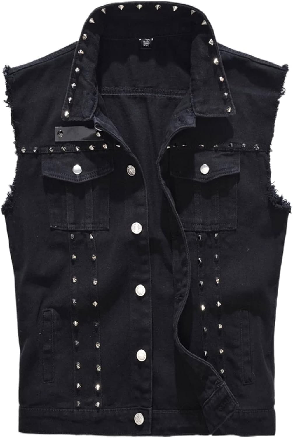 Gilet de cow-boy à rivet punk rock en jean noir résistant veste sans manches