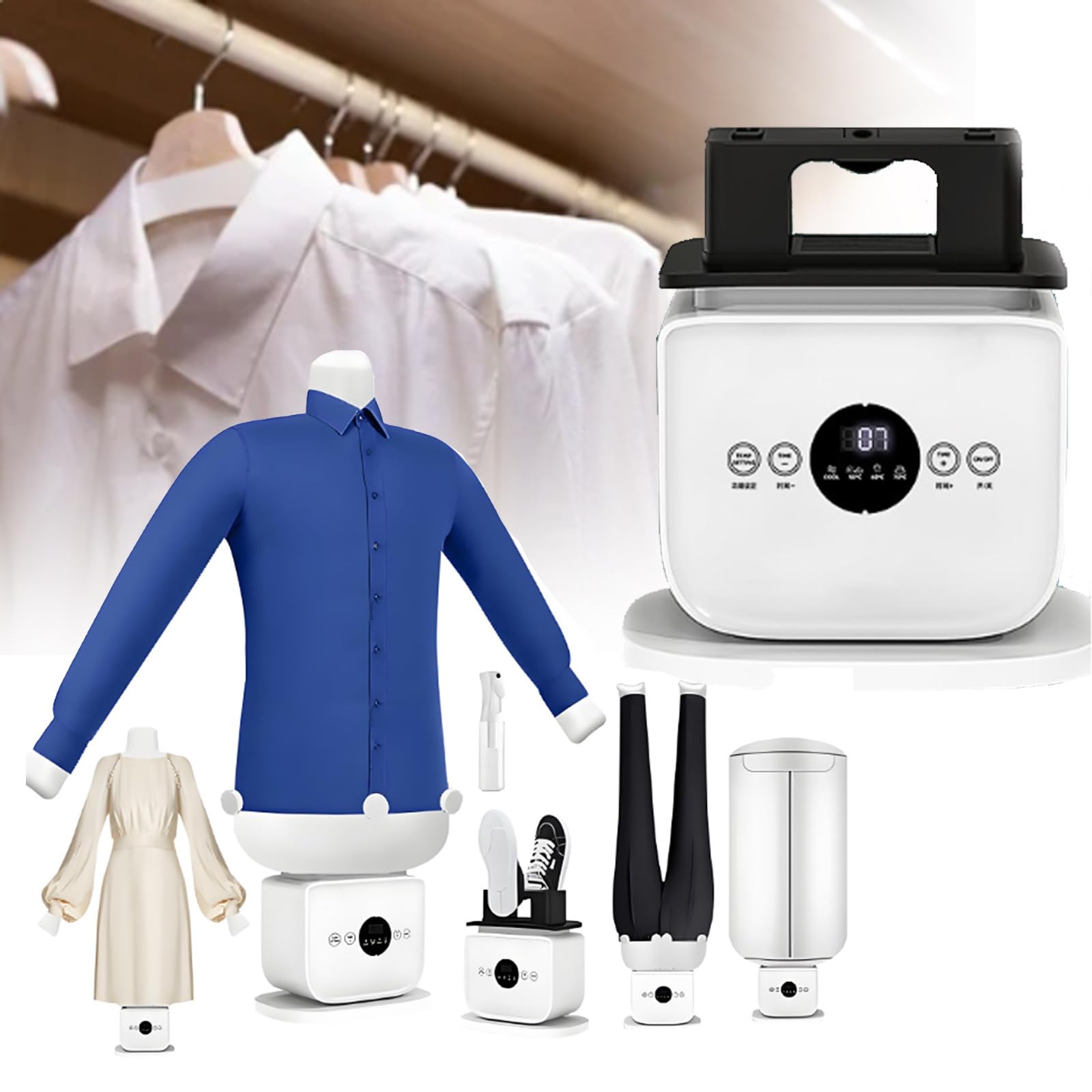 Maniquí de Planchado y Secado Automático Magic Pressing para Camisas, Plancha A Vapor, 1400W, hasta 70ºC, Planchado, Blanco,Tallas S a XXL, Temporizador de 1 Hora D