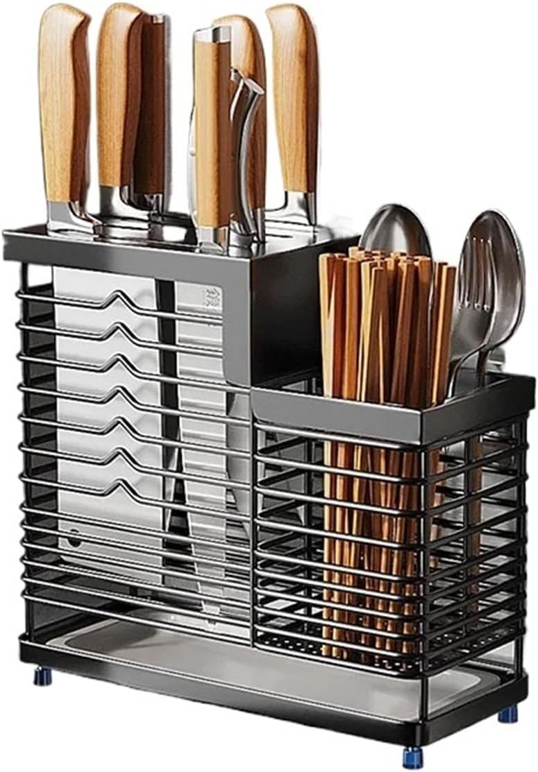 Kitchen Knife Holders Storage Rack Household Stainless Stee Countertop Spoon Chopstick Holder(3Cups Black B)
