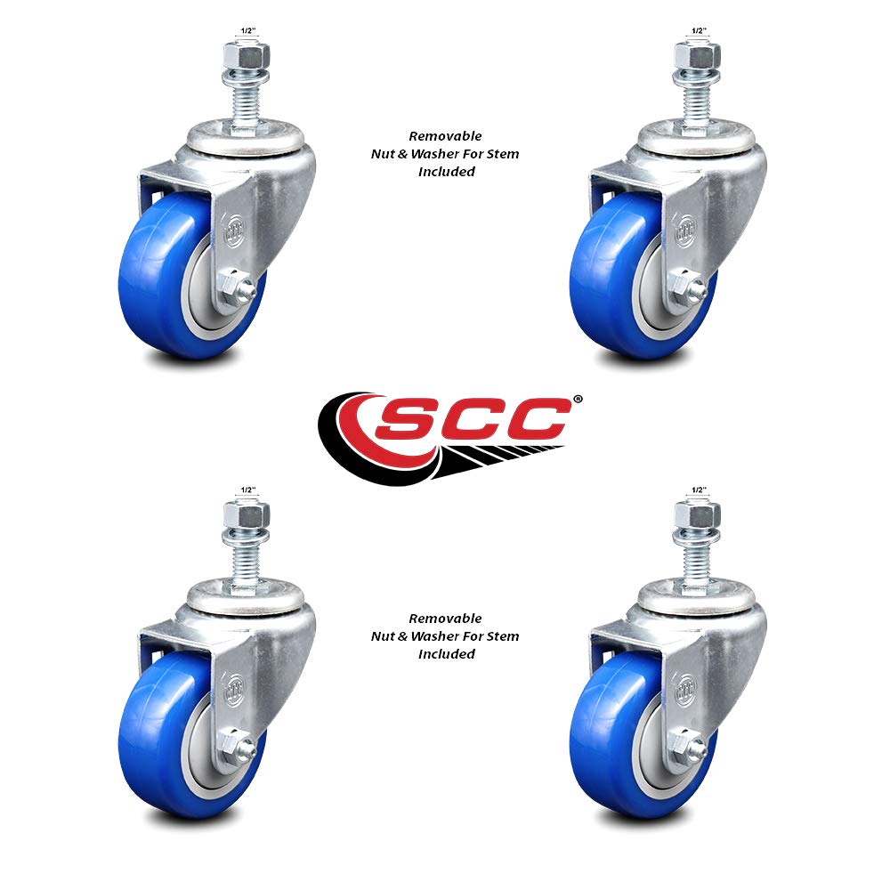 Polyurethane Swivel Threaded Stem Caster Set of 4 w/3