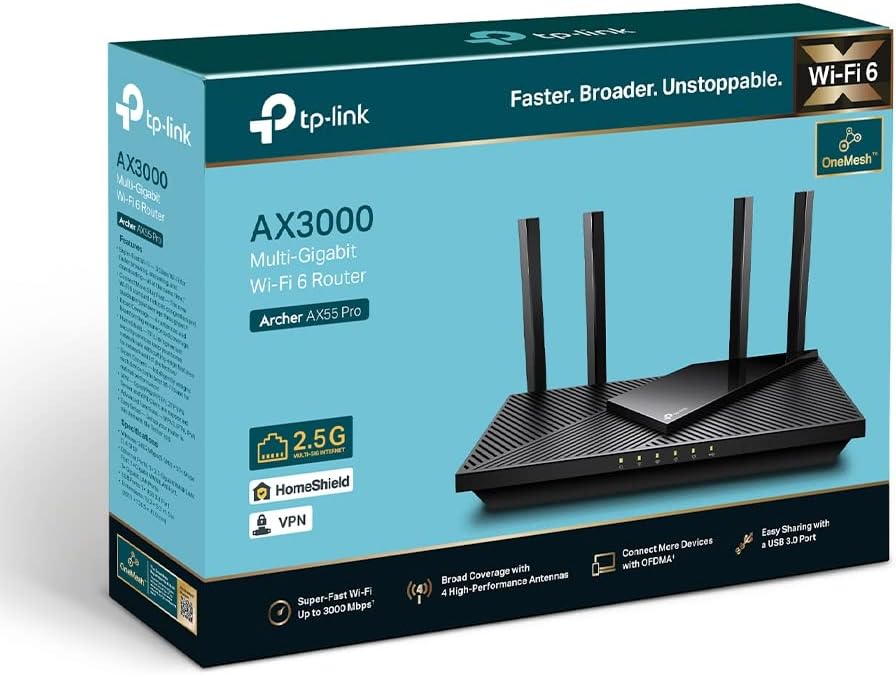 TP-Link Archer AX55 Pro – Router WiFi6, VPN, AX3000 (2402 Mbps + 574 Mbps), 1 Puerto WAN/LAN de 2,5 Gbps, 4 Puertos Gigabit, 1 Puerto USB 3.0, openWRT 8