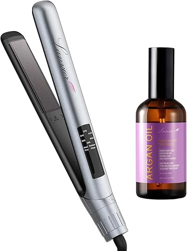 LANVIER Plancha plana 2 en 1 para alisar y rizar el cabello, esfera de temperatura giratoria y LED inteligente, 3.4 onzas líquidas, aceite de argán