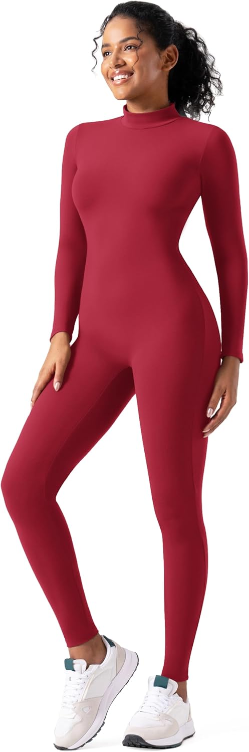 speerise Women Bodysuit Rompers Long Sleeve Jumpsuits Leotards One Piece Tummy Control Yoga Workout Outfits