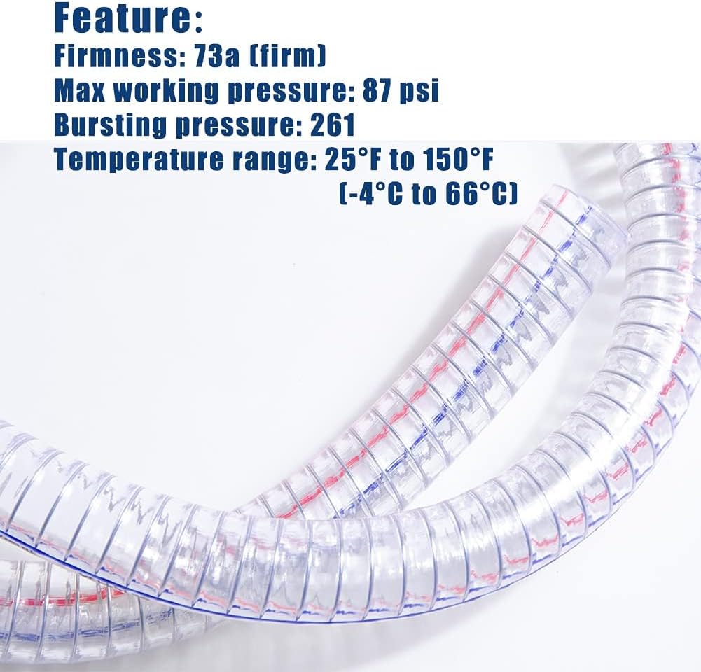 QuQuyi 2" ID x 2-1/4" OD Heavy-Duty PVC Suction Hose, 6.6FT Flexible Reinforced Tubing with Embedded Steel Wire, Thick Wall Vinyl Tube for Water Pump Oil Transfer Industrial Use