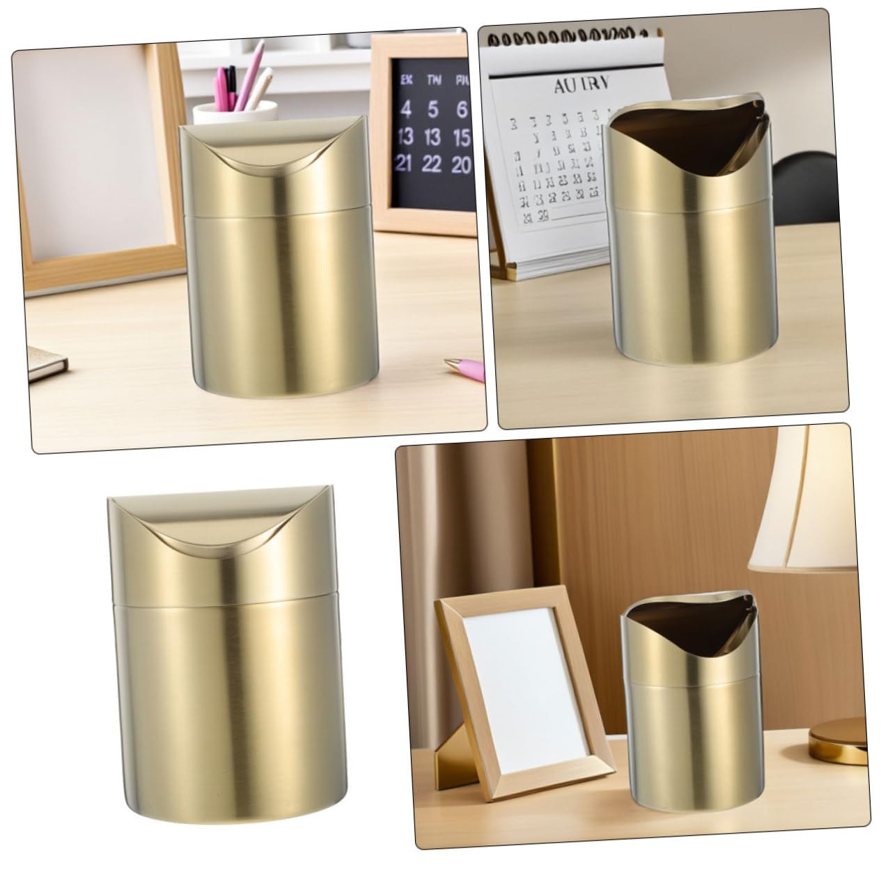 Hohopeti 2 Stück Mini Tisch Mülleimer mit Deckel Edelstahl Kompakter Schwingdeckel Abfalleimer für Auto Büro Küche Badezimmer Vielseitiger Schreibtisch Organizer Geruchsdicht Langlebig