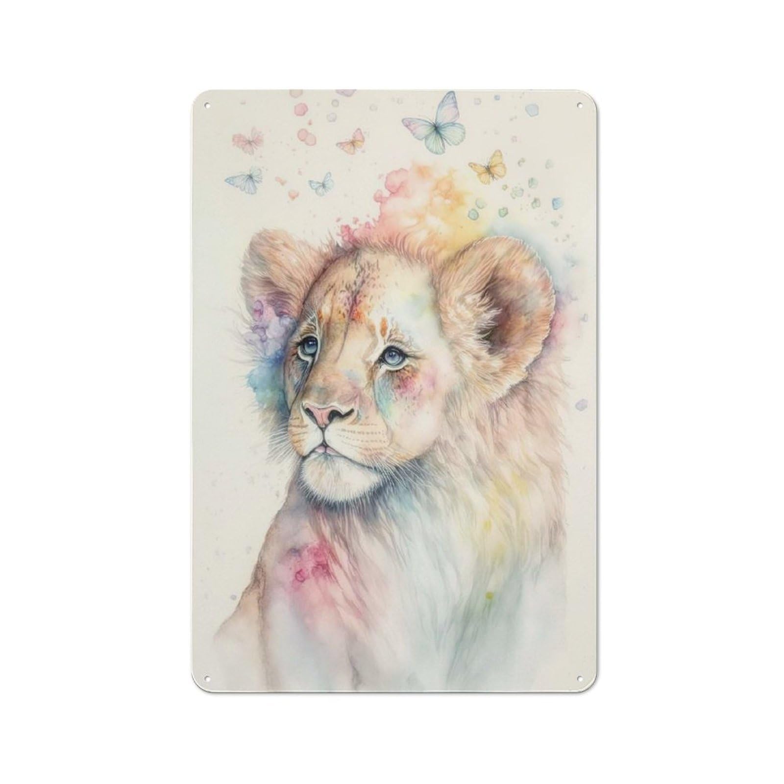 Junmoney Style-8 Tin Wall Plaque 30X20cm With Sweet Little Lion For Garage Wall, Suited To People Furnishing A Garage
