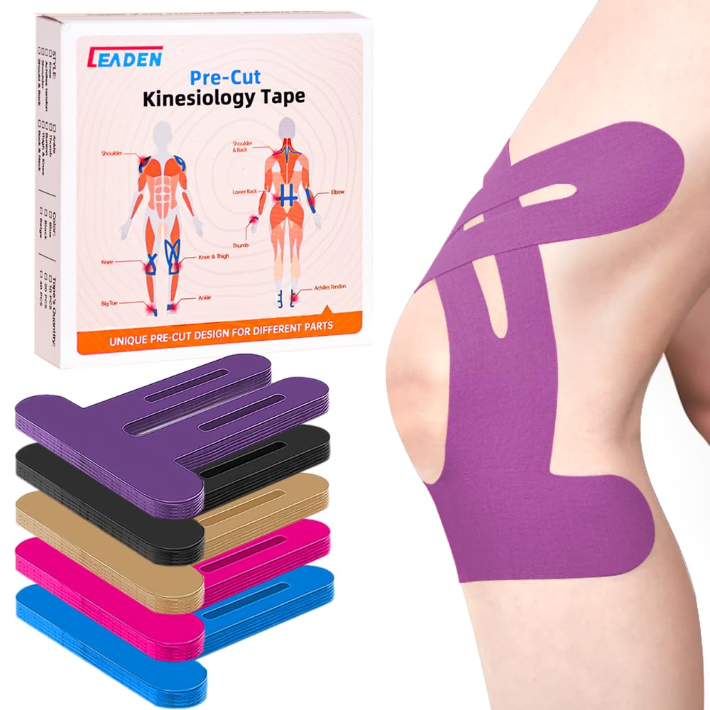 IEADEN Precut Kinesiology Tape for Knees, 20 Pcs - Knee Support & Stability, Knee Pain Relief Athletic Tape - Waterproof & Elastic, Breathable